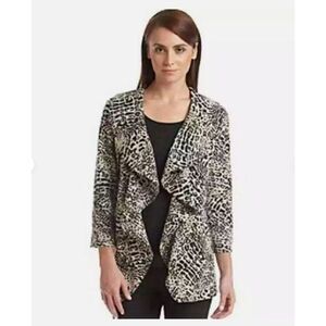 Calvin Klein Open Cardigan Duster Leopard Print Black Beige Ruffled, size 18W